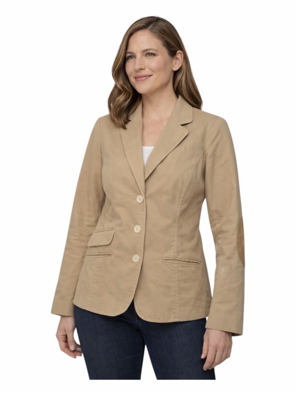 Liz Claiborne Tan Blazer Womens M Elbow Patch Preppy Old Money Jacket